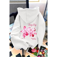 Oksit Sunny Day Botanical Sırt Baskılı Oversize Kapüşonlu Sweatshirt | Çiçek Desenli Şardonlu Kumaş Hoodie