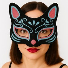 Raftan Topla Siyah Renk Süet Kaplama Üzeri Mi Kırmızı Simli Kedi Maskesi 17X14 cm
