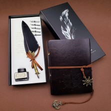 Ett Toptan Tüylü Kalem ve Deri Defter Set