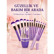 Motto Ticaret Kadın Makyaj ve Kişisel Bakım Seti 12’li Mor Makyaj Fırçası Kaş Düzeltici ve Manikür Tır
