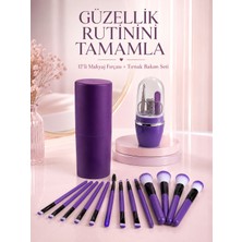 12 Parça Mor Makyaj Fırçası ve Manikür Pedikür Tırnak Bakım Seti Çok Amaçlı Avantajlı Ikili Set - Lisinya
