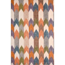Rugzella Krem Zeminli Renkli Geometrik Zikzak Desenli Modern Halı