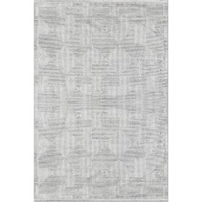 Rugzella Juniper Açık Gri Krem Geometrik Modern Kare Desenli Halı