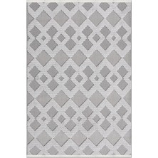 Rugzella Vale Krem Gri Geometrik Baklava Desenli Püsküllü Modern Halı