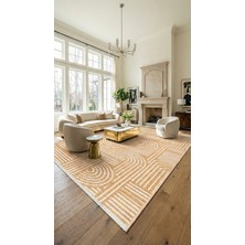 Rugzella Hardal Sarısı Krem Geometrik Kemer Desenli Mid-Century Modern Halı