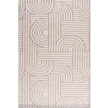 Rugzella Krem Bej Soyut Geometrik Desenli Kabartmalı Modern Delta Halı