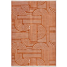 Rugzella Terracotta Krem Geometrik Kemer Desenli Mid-Century Modern Halı