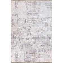 Rugzella Krem Gri Vizon Modern Soyut Eskitme Desenli Fırça Dokulu Halı