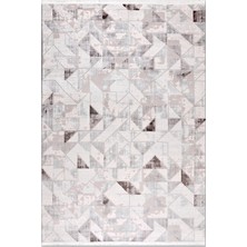 Rugzella Magnolia Krem Bej Gri Geometrik Desenli Modern Eskitme Görünümlü Halı