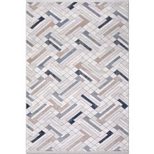Rugzella Krem Lacivert Geometrik Labirent Desenli Modern Halı