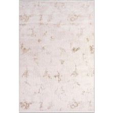 Rugzella Krem Gold Soyut Desenli Glam Tarz Saçaklı Modern Halı