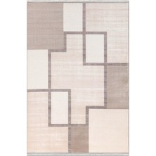 Rugzella Hazel Krem Bej Vizon Geometrik Modern Çerçeve Desenli Halı