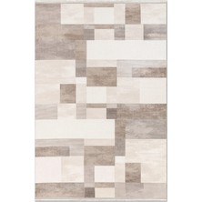 Rugzella Bej Krem Taupe Geometrik Desenli Modern Soft Doku Halı