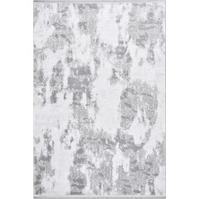 Rugzella Jasmine Gri Beyaz Eskitme Modern Soyut Damask Madalyon Desenli Halı