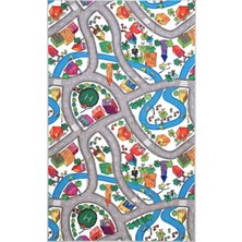 Rugzella Krem Renkli Modern Şehir Haritası Desenli Çocuk Oyun Halısı Halı