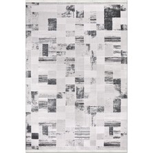Rugzella Krem Antrasit Patchwork Desenli Modern Eskitme Görünümlü Halı