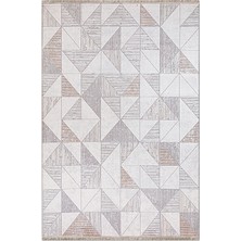 Rugzella Krem Gri Pudra Üçgen Mozaik Desenli Modern Geometrik Halı