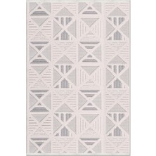 Rugzella Vale Krem Gri Mavi Geometrik Baklava Desenli Modern Halı