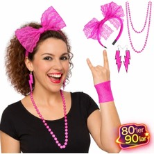 Uslucan Alışveriş 80’ler 90’lar Neon Pembe Parti Seti – Kolye Küpe Taç