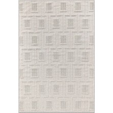Rugzella Krem Bej Modern Geometrik Kareli Dokulu Halı Halı