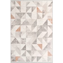Rugzella Krem Gri Bej Geometrik Modern Eskitme Üçgen Baklava Desenli Halı