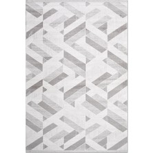Rugzella Krem Gri Geometrik Üçgen Desenli Modern Kadife Dokulu Halı