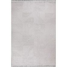 Rugzella Laurel Krem Modern Geometrik Zigzag Desenli Püsküllü Halı