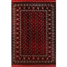 Rugzella Bordo Lacivert Klasik Bohara Göl Madalyonlu Etnik Desenli Halı