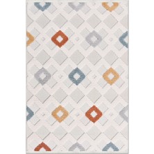 Rugzella Vale Krem Geometrik Desenli Boho Etnik Baklava Motifli Dokuma Halı