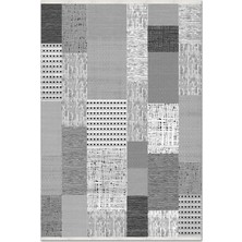 Rugzella Gri Beyaz Siyah Patchwork Desenli Modern Geometrik Dokuma Halı