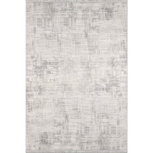 Rugzella Krem Gri Soyut Desenli Modern Eskitme Görünümlü Makine Halısı Halı