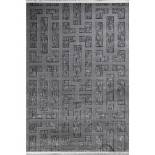 Rugzella Gri Antrasit Modern Geometrik Labirent Desenli Makine Dokuma Halı