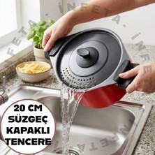 İnfeta 20 cm Makarna Mantı Tenceresi Süzgeçli Kapaklı Yanmaz Yapışmaz 4 Tl Kırmızı Makarna Mantı Tenceresi