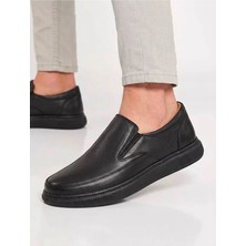 Beren Erkek Hakiki Deri Siyah Bağcıksız Slip-On Günlük Casual Ayakkabı Ortopedik Taban Loafer