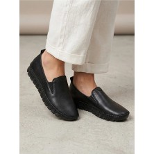 BEREN Hakiki Deri Kadın Ayakkabı Ortopedik Taban Düz Slip-On Casual Comfort Ayakkabı
