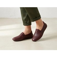 BEREN Hakiki Deri Kadın Babet Ortopedik Taban Lazer Delikli Slip-On Comfort Ayakkabı