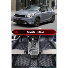 Opel Corsa Elektrik Siyah Üzeri Mavi Dikiş 8d Diamond Premium Havuzlu Deri Oto Paspas