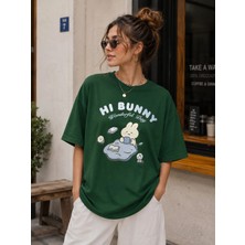 Enb1r Moda Kadın Baskılı Yarım Oversize Baskılı Günlük T-Shirt