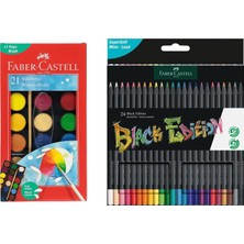 Faber Castell Hobi ve Boyama Seti Black Edition 24'lü Kuru Boya ve 21 Renk Büyük Sulu Boya