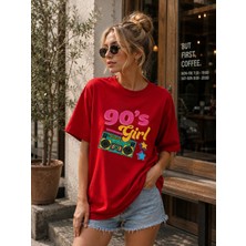 Enb1r Moda Kadın Baskılı Yarım Oversize Baskılı Günlük T-Shirt