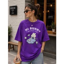 Enb1r Moda Kadın Baskılı Yarım Oversize Baskılı Günlük T-Shirt