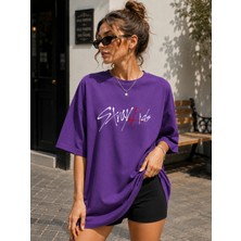 Enb1r Moda Kadın Baskılı Yarım Oversize Baskılı Günlük T-Shirt