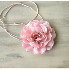 Karan Tuhafiye Kolye/Choker Kolye/Çift Katlı Kumaş Çiçek Kolye(pudra)(10 cm)
