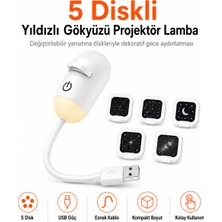 Ayers 6 Diskli Yıldızlı Gökyüzü Projeksiyon Gece Lambası, USB Esnek Başlıklı Tavana Yansıtma Projektör, Çocuk Odası ve Masaüstü Dekoratif Gece Işığı