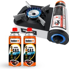 Badem10 (1 Adet) Portatif Mini Boy Manyetolu Çantalı Kamp Ocağı + (2 Adet) 400 ml Ocak Yakıtı Kartuş