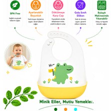 Jojobebek Dinazor Figürlü Premium, Dayanıklı Bpa'sız Ayarlanabilir Çocuk Silikon Mama Önlüğü (9+ Ay)