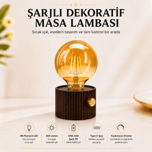 Badem10 Şarjlı Dekoratif Masa Lambası Abajur Sıcak Işık 3W LED Type-C Dimmer Kablosuz Gece Lambası 1200 Mah