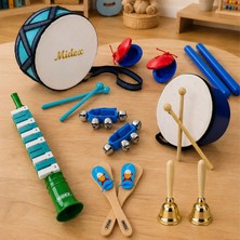 Midex Örf Aletleri Seti Median Paket-1 Zil Kastanyet Ritim Seti Davul Melodika (9 Parça)