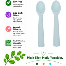 Jojobebek Premium BPA Free Silikon Mama Kaşığı (2 Adet) - Güvenli Bebek Beslenme - Kolay Temizlik - 9+ Ay / Buz Mavisi Renk