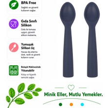 Jojobebek Premium BPA Free Silikon Mama Kaşığı (2 Adet) - Güvenli Bebek Beslenme - Kolay Temizlik - 9+ Ay - Lacivert Renk